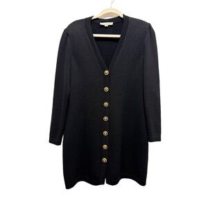 Vintage VTG ST JOHN Long Cardigan Size Small Black V-Neck Gold Button Knit